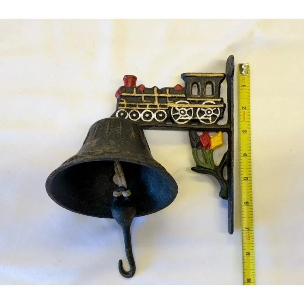 Antique Cast Iron Train Dinner Wall Bell Locomotive Topper